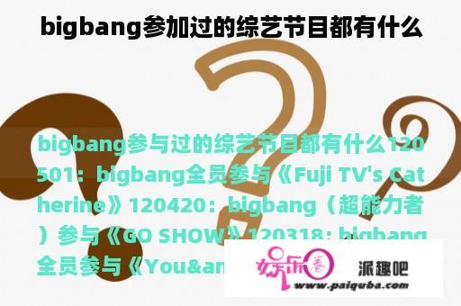 bigbang参加过的综艺节目都有什么