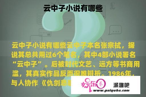 云中子小说有哪些