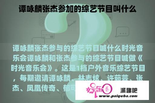 谭咏麟张杰参加的综艺节目叫什么