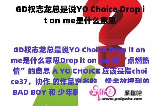 GD权志龙总是说YO Choice Drop it on me是什么意思