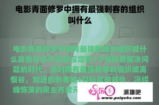 电影青面修罗中拥有最强刺客的组织叫什么