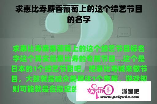 求惠比寿麝香葡萄上的这个综艺节目的名字