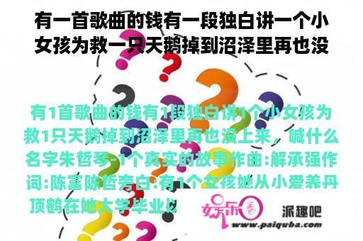 有一首歌曲的钱有一段独白讲一个小女孩为救一只天鹅掉到沼泽里再也没上来，叫什么名字