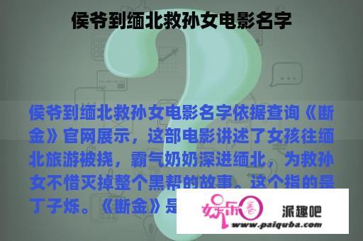 侯爷到缅北救孙女电影名字