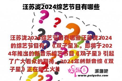 汪苏泷2024综艺节目有哪些