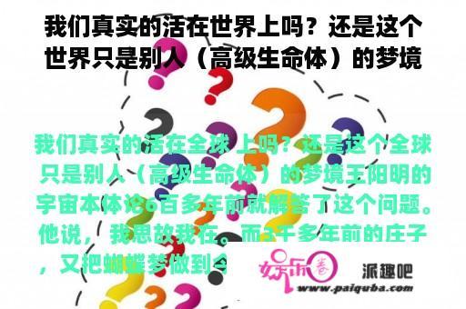 我们真实的活在世界上吗？还是这个世界只是别人（高级生命体）的梦境