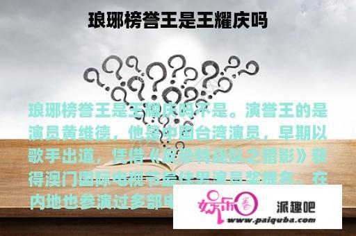 琅琊榜誉王是王耀庆吗