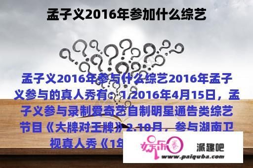 孟子义2016年参加什么综艺