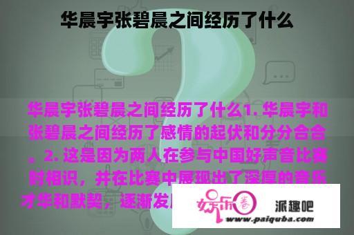 华晨宇张碧晨之间经历了什么