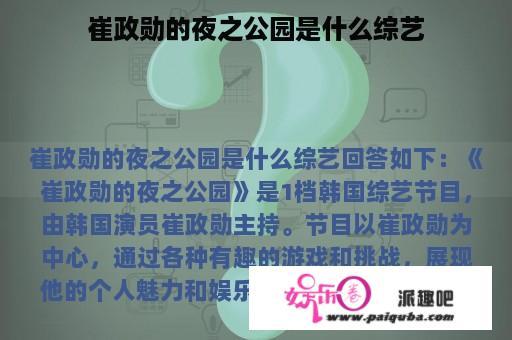 崔政勋的夜之公园是什么综艺