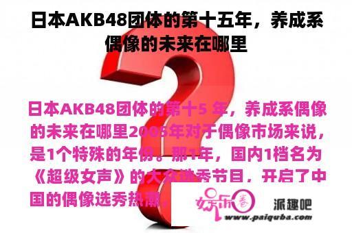 日本AKB48团体的第十五年，养成系偶像的未来在哪里