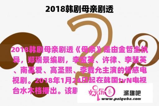 2018韩剧母亲剧透