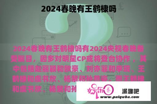 2024春晚有王鹤棣吗