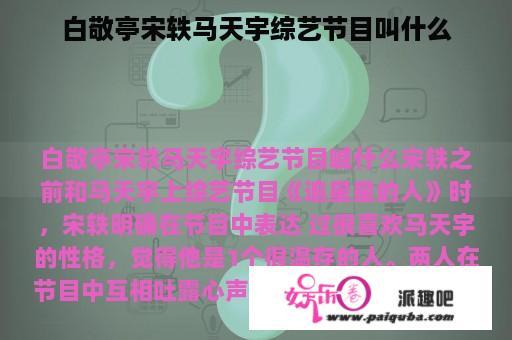 白敬亭宋轶马天宇综艺节目叫什么