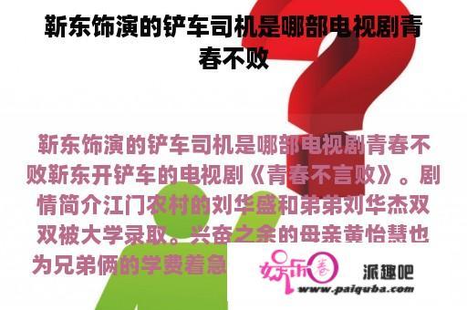 靳东饰演的铲车司机是哪部电视剧青春不败