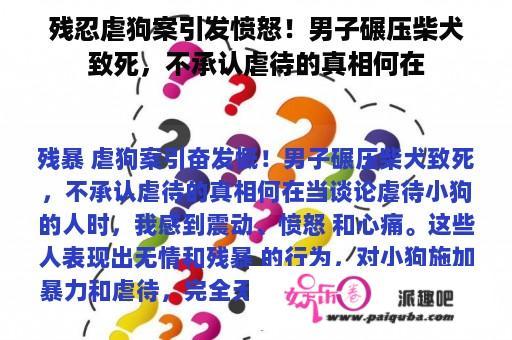 残忍虐狗案引发愤怒！男子碾压柴犬致死，不承认虐待的真相何在