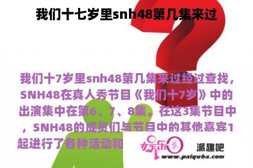 我们十七岁里snh48第几集来过