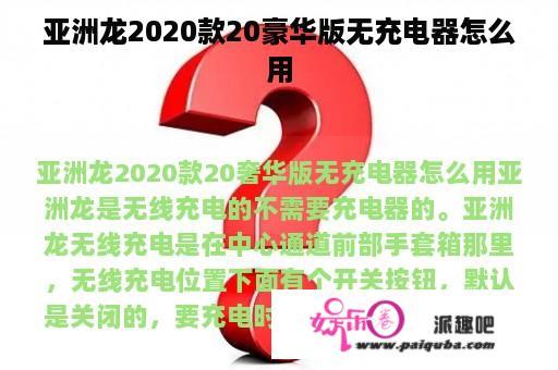 亚洲龙2020款20豪华版无充电器怎么用