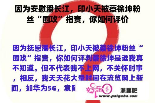 因为安慰潘长江，印小天被蔡徐坤粉丝“围攻”指责，你如何评价