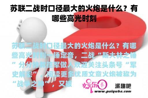 苏联二战时口径最大的火炮是什么？有哪些高光时刻