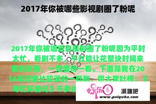 2017年你被哪些影视剧圈了粉呢