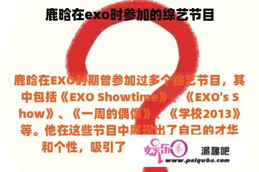 鹿晗在exo时参加的综艺节目