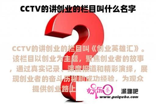 CCTV的讲创业的栏目叫什么名字