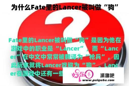 为什么Fate里的Lancer被叫做“狗”