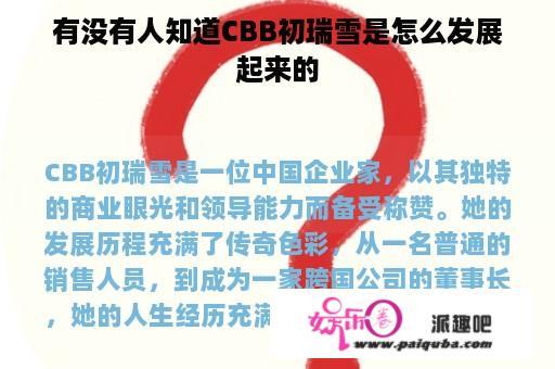 有没有人知道CBB初瑞雪是怎么发展起来的