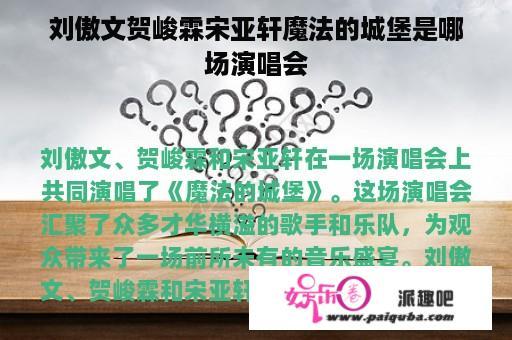 刘傲文贺峻霖宋亚轩魔法的城堡是哪场演唱会