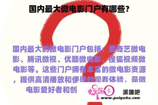 国内最大微电影门户有哪些？