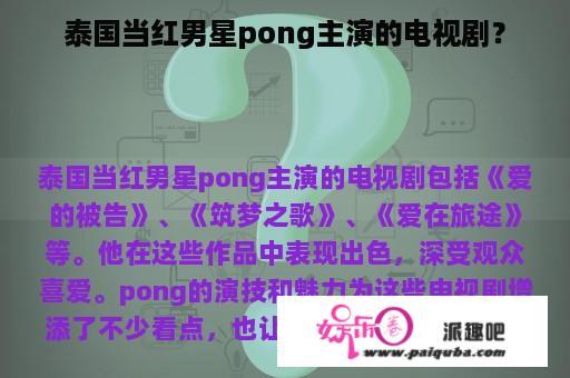 泰国当红男星pong主演的电视剧？