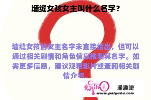 墙缝女孩女主叫什么名字？