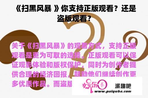 《扫黑风暴 》你支持正版观看？还是盗版观看？