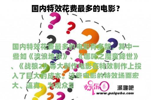 国内特效花费最多的电影？