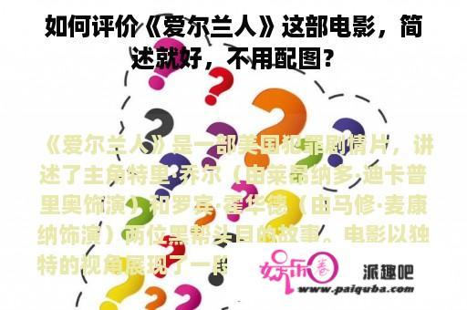 如何评价《爱尔兰人》这部电影，简述就好，不用配图？