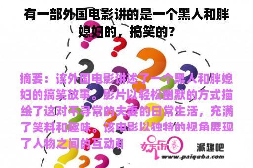 有一部外国电影讲的是一个黑人和胖媳妇的，搞笑的？