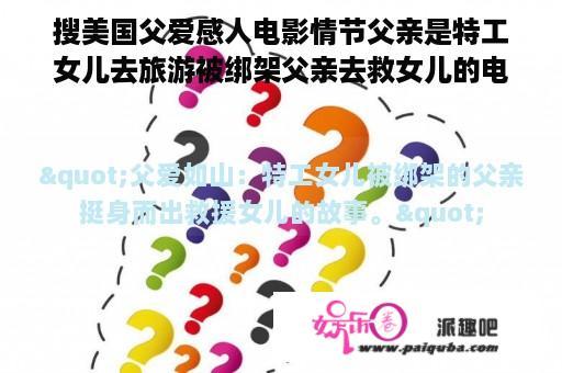 搜美国父爱感人电影情节父亲是特工女儿去旅游被绑架父亲去救女儿的电影名？