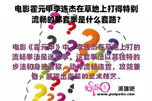 电影霍元甲李连杰在草地上打得特别流畅的那套拳是什么套路？