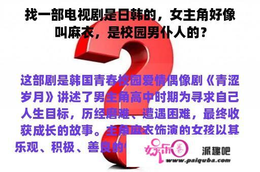 找一部电视剧是日韩的，女主角好像叫麻衣，是校园男仆人的？