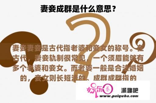 妻妾成群是什么意思？