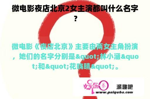 微电影夜店北京2女主演都叫什么名字？