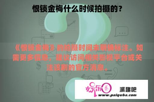 恨锁金梅什么时候拍摄的？