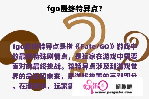 fgo最终特异点？