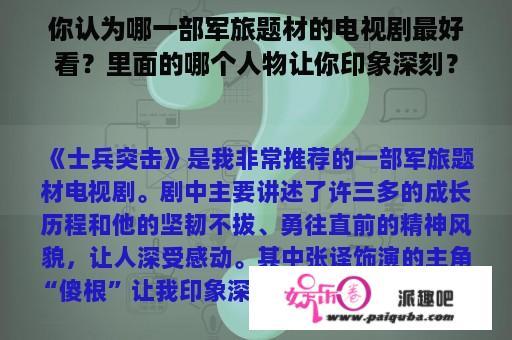 你认为哪一部军旅题材的电视剧最好看？里面的哪个人物让你印象深刻？