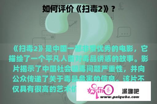 如何评价《扫毒2》？