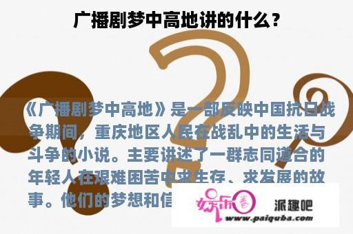 广播剧梦中高地讲的什么？