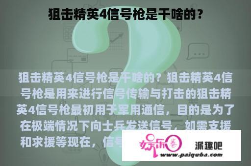 狙击精英4信号枪是干啥的？