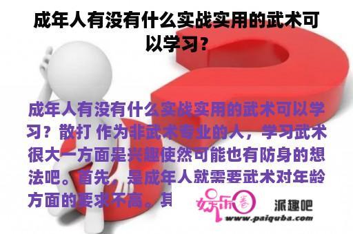 成年人有没有什么实战实用的武术可以学习？