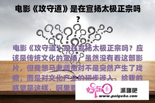 电影《攻守道》是在宣扬太极正宗吗？